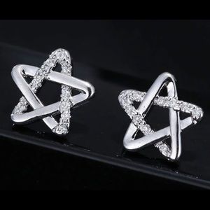 Solid Sterling Silver Sparkling Star Earrings New